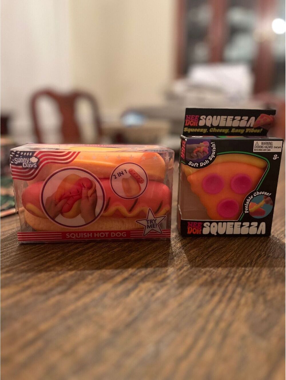 Food Squishy 2-Pack NeeDoh Squeezza Pizza & 2-in-1 Hot Dog